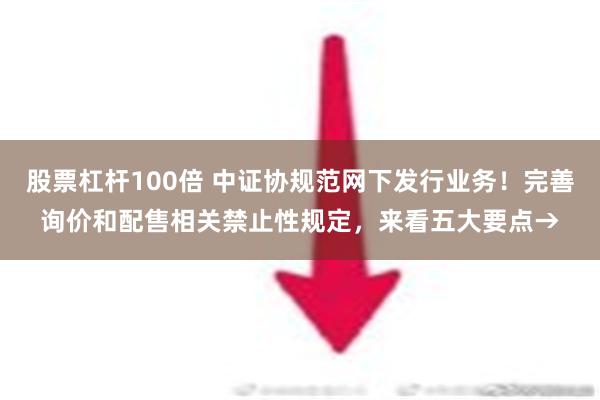 股票杠杆100倍 中证协规范网下发行业务！完善询价和配售相关